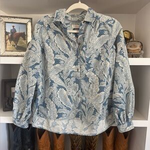 Pilcro and the Letterpress Blue Paisley Corduroy Shirt